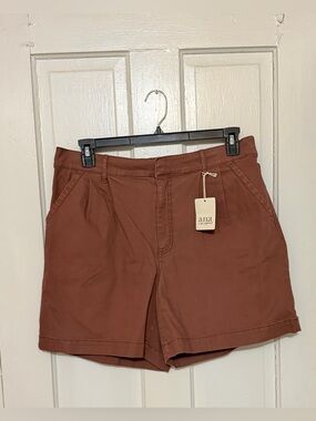 a.n.a Rust Brown Cotton Chino Shorts with Back Comfort Waistband